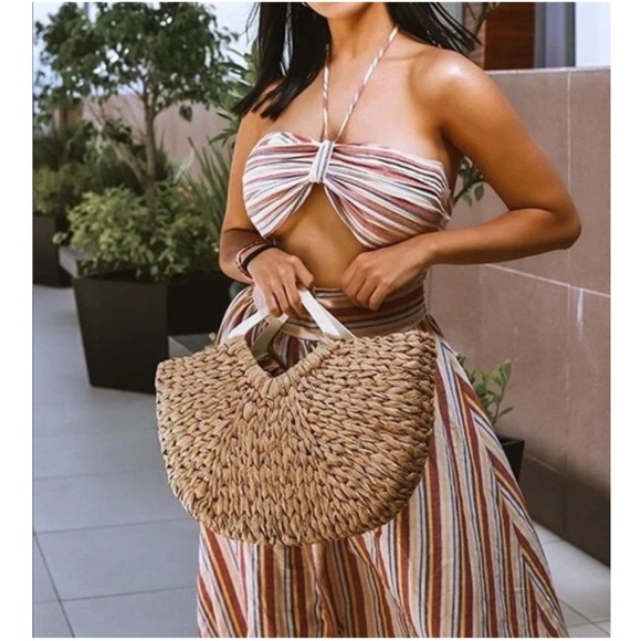 Boho Stripes Halter Flowy Maxi Dress - Picture 2 of 8